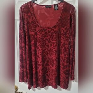 Apostrophe Deep Burgundy Velour Floral Blouse
